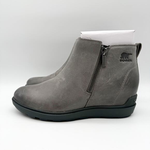 Sorel Women Evie ll Zip Wedge Bootie US 10.5 EU 41.5 Grey Leather Waterproof NIB - Picture 8 of 13
